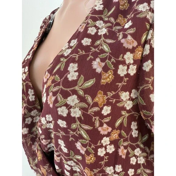 Womens Wine Chiffon Floral Mini Fit & Flare Dress Juniors L - Picture 11 of 15